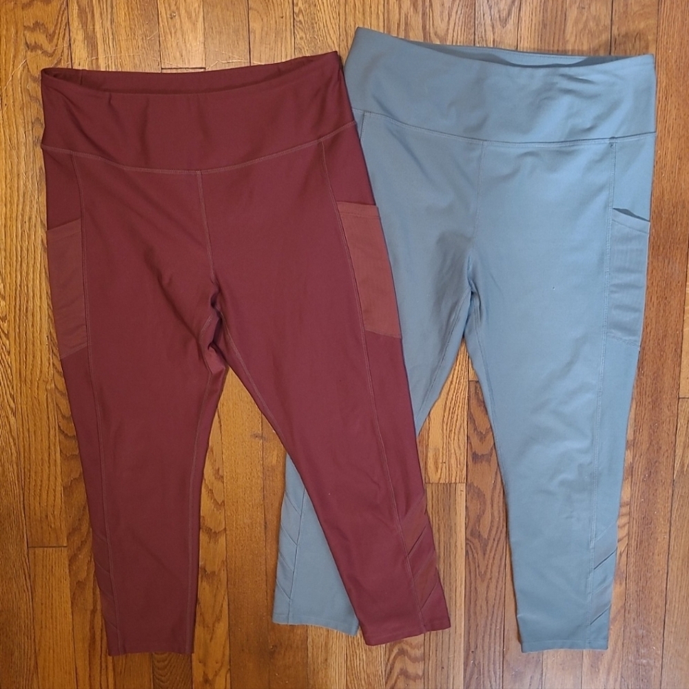 Mondetta Leggings Pair in Burgundy and Slate Blue LARGE